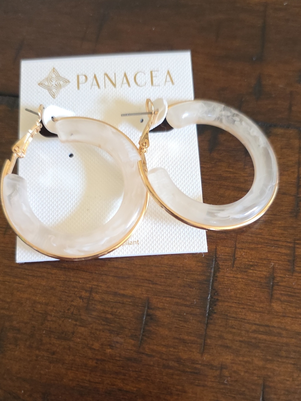 Panacea Cache Gold-Trim Cream Marbled Hoop Earrings